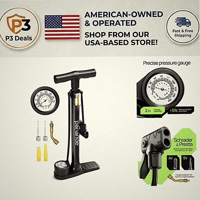 Versatile Bike Tire Pump: Dual Valve Inflator for Easy Use with 160 PSI Capacity